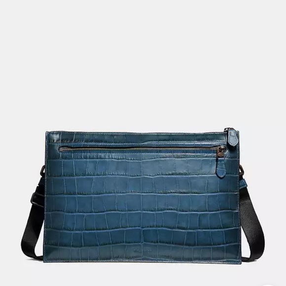 New Coach Manhattan Convertible Slim Messenger Blk Embossed Crocodile leather - Picture 13 of 14